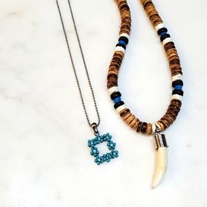 Turqoise Brown Bead Necklace Set